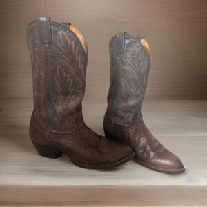 Justin Lizard Skin Cowboy Boots Vintage USA Western 9D Brown custom colors
